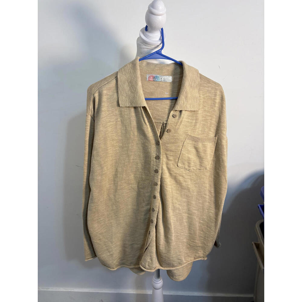 FP‎ Beach Beige Button-Up Knit Shirt XS BOHO NWOT New